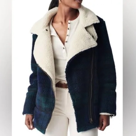 Faherty Jackets & Blazers - Faherty Navy and Green Plaid Teddy Jacket